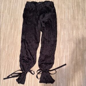 Zara Black Crinkled Tie-Hem Pants
